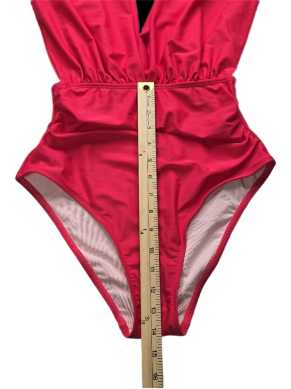 Cupshe One Piece Swimsuit Womens M Cherry Red Plunge Ruched Tummy Control - Picture 5 of 11